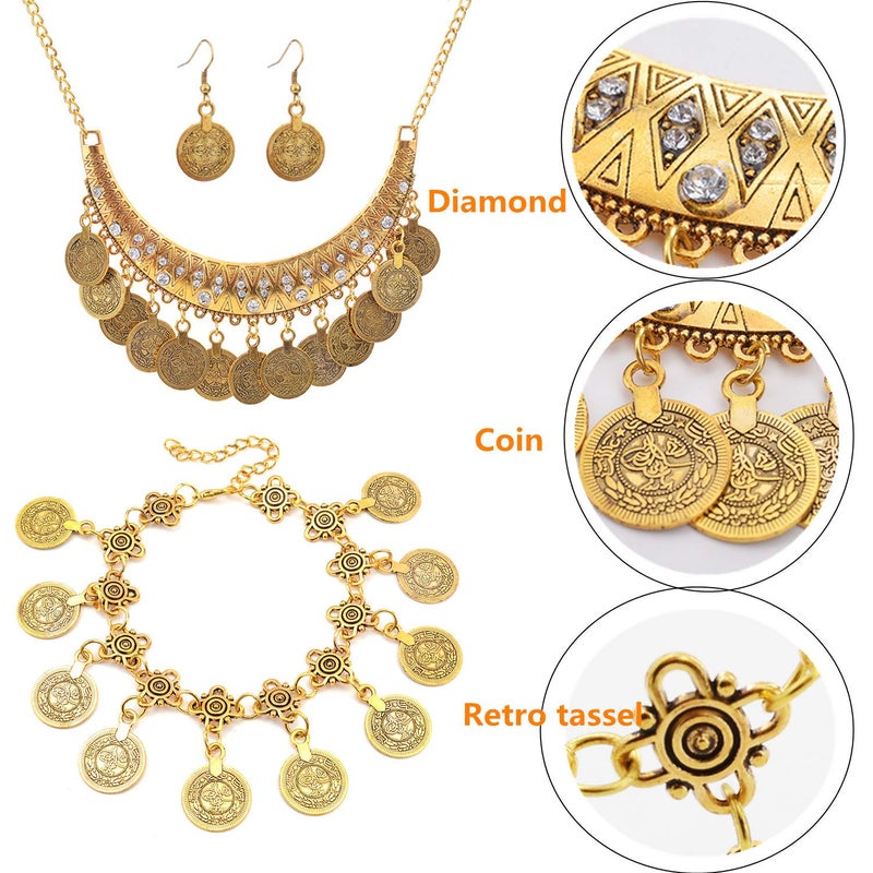 PPX 4 Pcs Wedding Women's Jewelry Sets Coins Antique Earrings Bracelet Necklace Set Family Friend Gift - Image 2